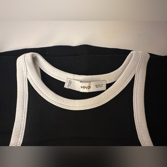 Mango Cotton Contrast Trim Black White Racer Back Sleveless Tank Top (XS) - Picture 4 of 10